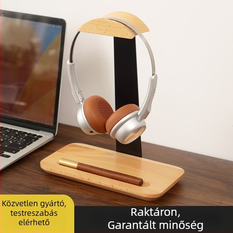 Fából készült játékfejhallgató állvány — modern minimál stílus, asztali tároló, egyrétegű, többfunkciós