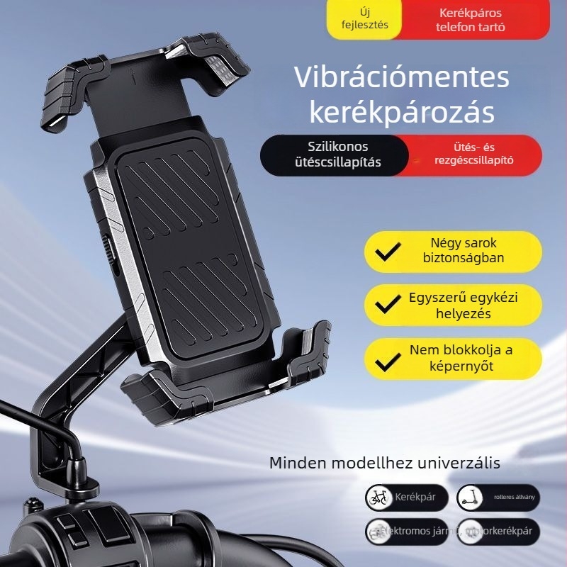 Elektromos kerékpárhoz telefon-tartó vezeték nélküli töltéssel, puha ragasztóanyag, IP-stílus
