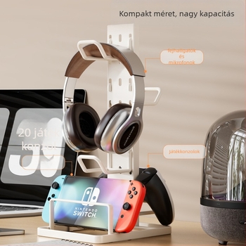 Asztali állvány fejhallgatóhoz és játékkontrollerhez, állítható, vas konstrukció, minimalistikus design