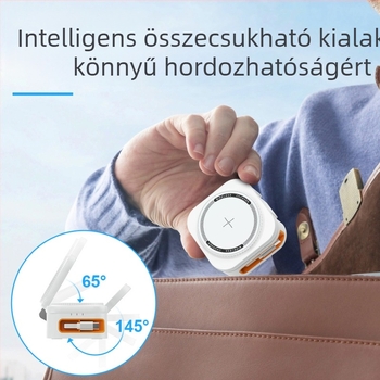 3 az 1-ben vezeték nélküli töltőállvány beépített kábellel – telefon, óra és fülhallgató számára; alumíniumötvözet, ABS, PC