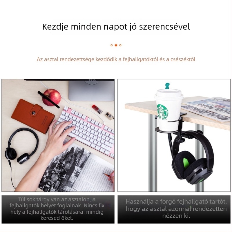 Forgó alumínium fejhallgató tartó pohártartóval – Modell A215, Márka Xinqicheng, fejhallgatóhoz, OEM