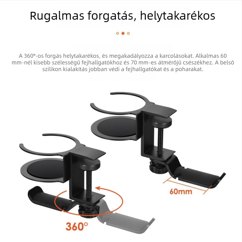 Forgó alumínium fejhallgató tartó pohártartóval – Modell A215, Márka Xinqicheng, fejhallgatóhoz, OEM