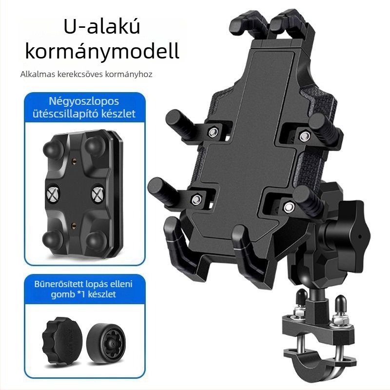 Motorkerékpárhoz tartozó mobiltelefon-tartó fém konstrukcióval, cyberpunk stílus, vezeték nélküli töltés