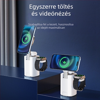 Három az egyben MagSafe vezeték nélküli töltőállvány, emelő mechanizmussal és mágneses alappal telefonhoz, órához és fejhallgatóhoz