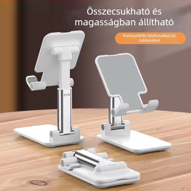 Asztali tabletatartó - állítható, összecsukható, hordozható, műanyag kivitel, iPad-kompatibilis