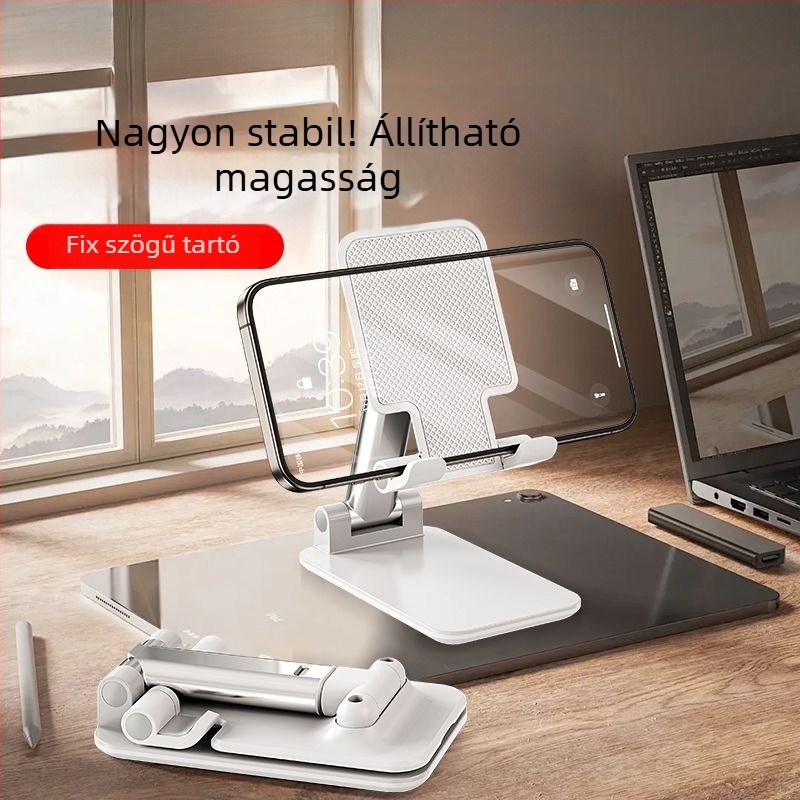 Asztali tabletatartó - állítható, összecsukható, hordozható, műanyag kivitel, iPad-kompatibilis
