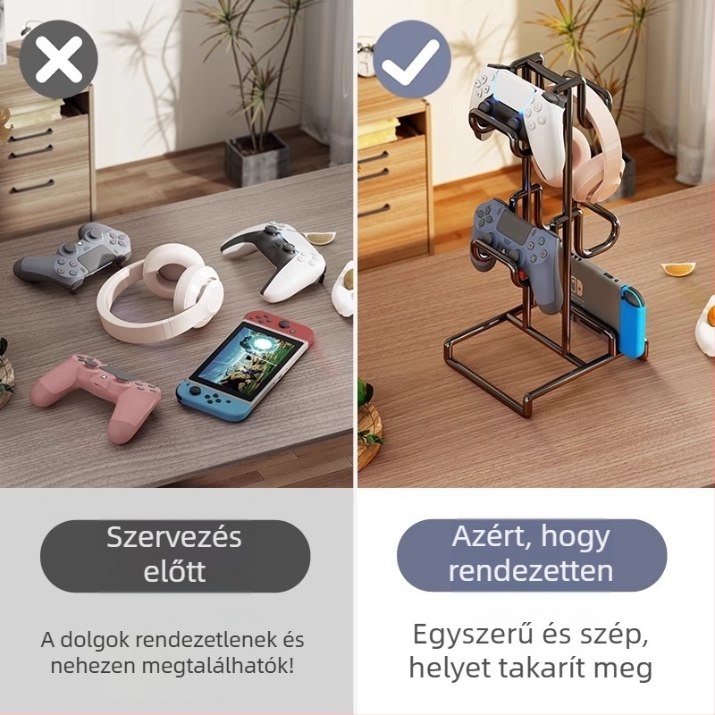 Játékkontroller tartó és fejhallgató akasztó – többfunkciós asztali szervező, szénacélból, márka Evesigar, modell yxsbzj, modern minimalista stílus