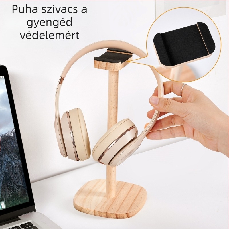 Tömörfa fejhallgató állvány asztali használatra – minimalistikus dizájn, asztali telepítés, 1 réteg, tömeg 70–80 g