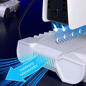 PS5 Slim/Pro hűtőalap állvány USB 2.0 hubbal, Type-C, RGB világítás és 3 sebességű ventilátor