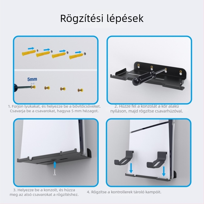 PS5 Slim falra szerelhető tartó és tároló – Vasból, konzolhoz, modell Ps5slim console