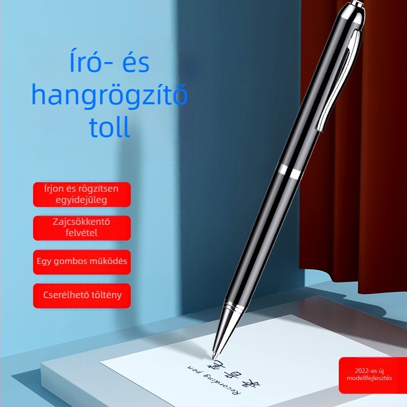 Q90B tollal működő diktafon, egygombos felvétel, WAV formátum, 15 óra felvétel, USB 2.0, két mikrofon