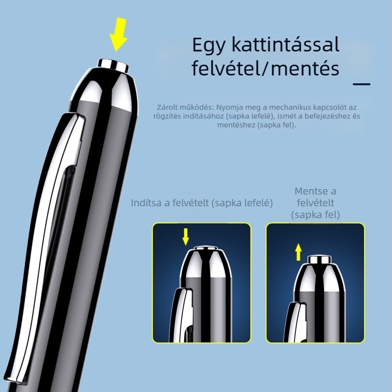 Q90B tollal működő diktafon, egygombos felvétel, WAV formátum, 15 óra felvétel, USB 2.0, két mikrofon
