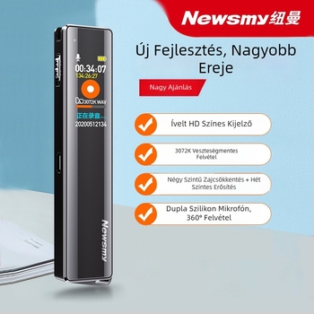 Newman V03 diktafon – WAV felvétel, 600‑perc felvételidő, USB 2.0 interfész, beépített kétirányú mikrofon, fém ház