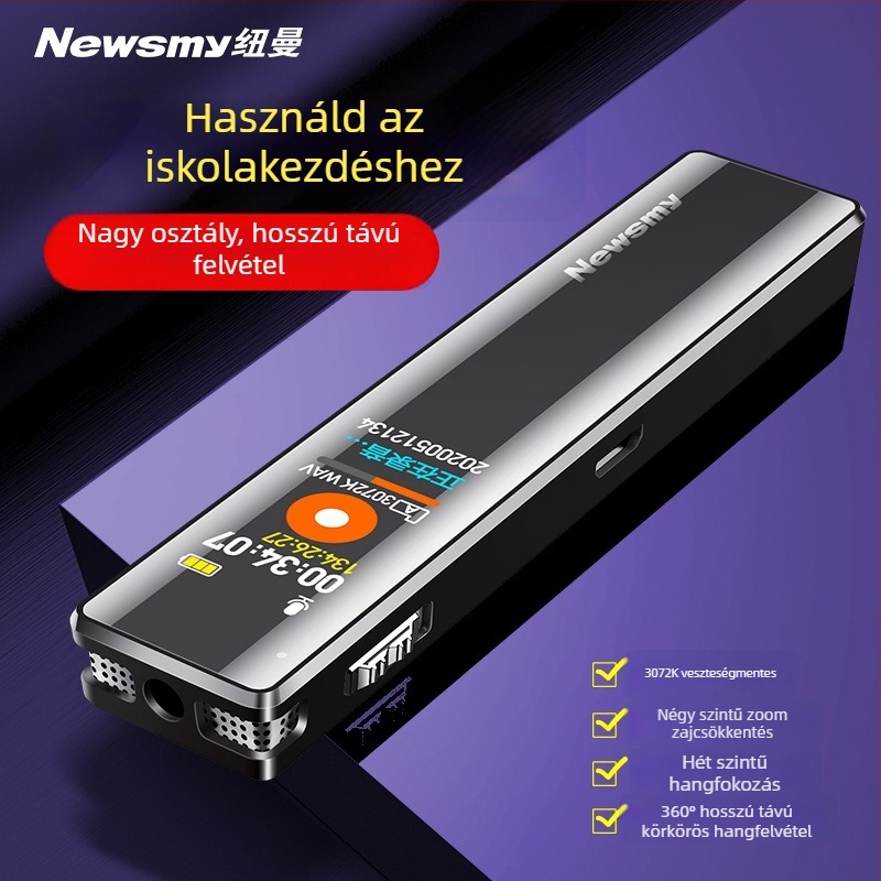 Newman V03 diktafon – WAV felvétel, 600‑perc felvételidő, USB 2.0 interfész, beépített kétirányú mikrofon, fém ház