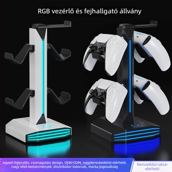Fejhallgatóállvány RGB világítással, USB táplált, 2 USB töltőport, ABS anyag