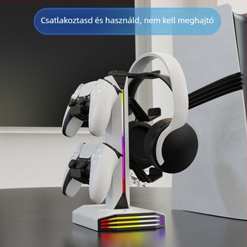 Fejhallgatóállvány RGB világítással, USB táplált, 2 USB töltőport, ABS anyag