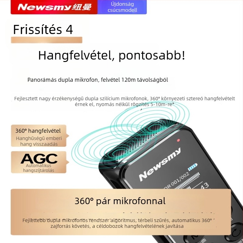 Newman W8 felvevő toll – 1000 perc felvétel, MP3/WAV formátumok, 5–7 m felvételi távolság, USB 2.0, memóriakártya nélkül