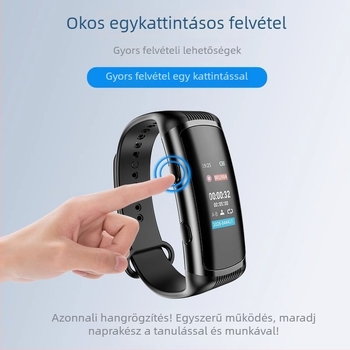 Karpánt típusú diktofon HD kijelzővel és zajcsökkentéssel — MP3/WAV, 10 órás felvétel, USB 2.0, Li-Po akkumulátor