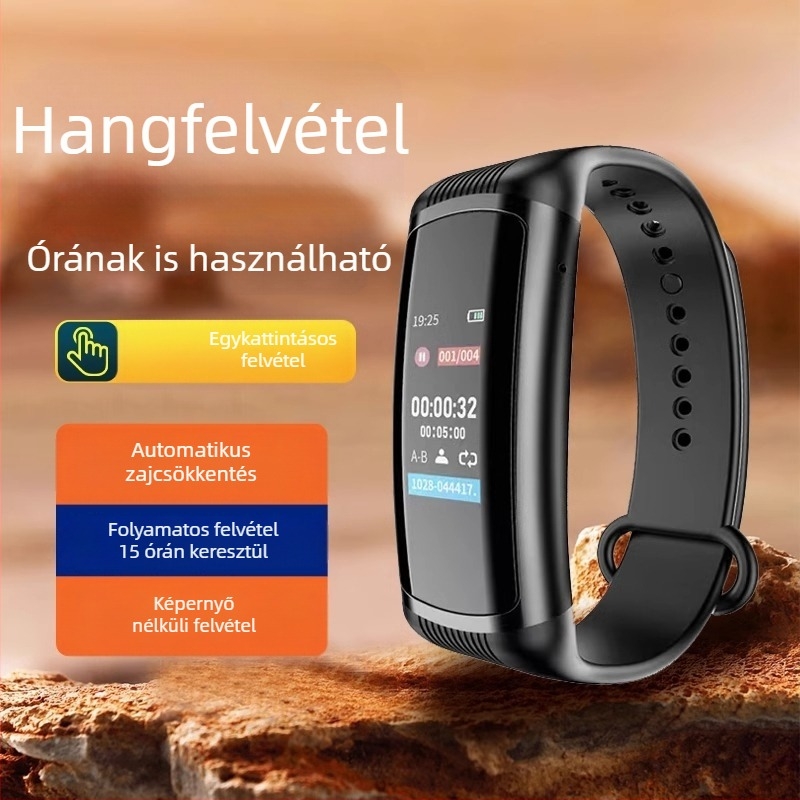 Karpánt típusú diktofon HD kijelzővel és zajcsökkentéssel — MP3/WAV, 10 órás felvétel, USB 2.0, Li-Po akkumulátor