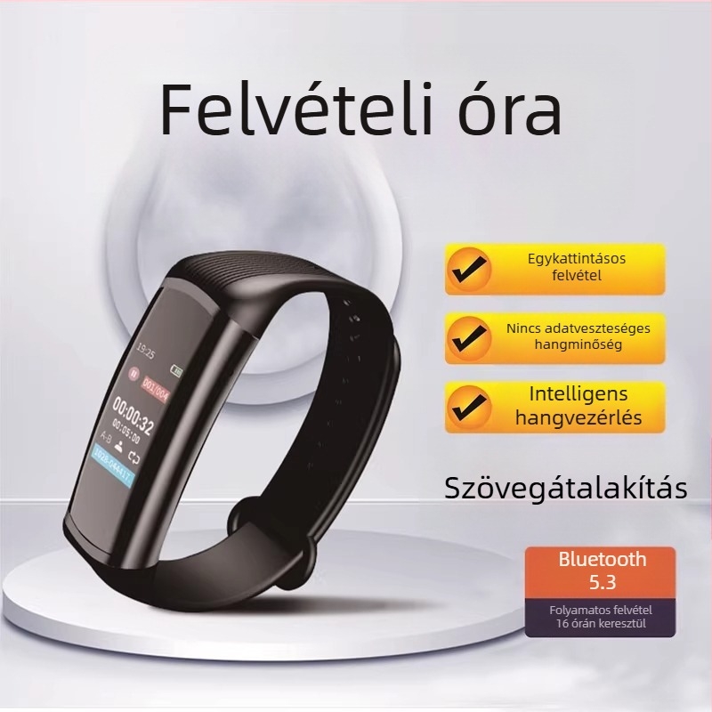 Karpánt típusú diktofon HD kijelzővel és zajcsökkentéssel — MP3/WAV, 10 órás felvétel, USB 2.0, Li-Po akkumulátor