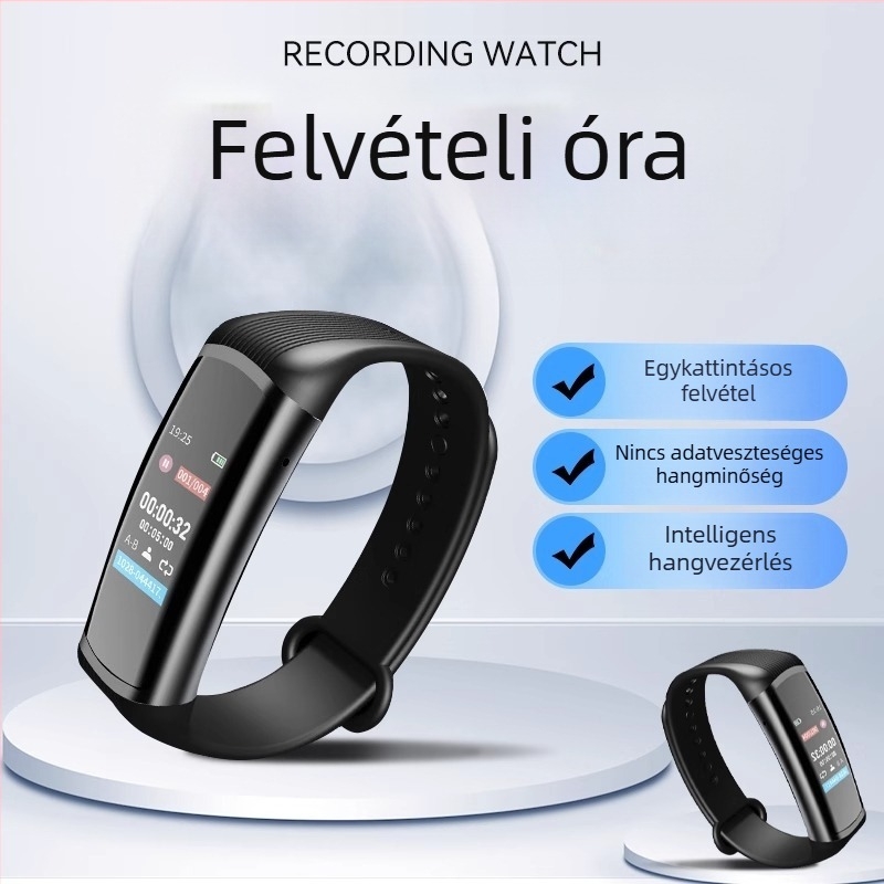 Karpánt típusú diktofon HD kijelzővel és zajcsökkentéssel — MP3/WAV, 10 órás felvétel, USB 2.0, Li-Po akkumulátor