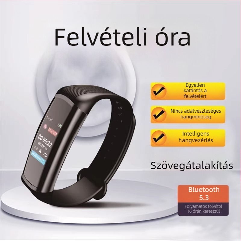 Karpánt típusú diktofon HD kijelzővel és zajcsökkentéssel — MP3/WAV, 10 órás felvétel, USB 2.0, Li-Po akkumulátor