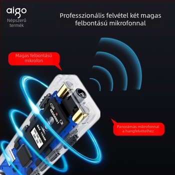 Aigo R6933 WAV diktofon, 7 órás felvétel, TFT kijelző, kétirányú mikrofon