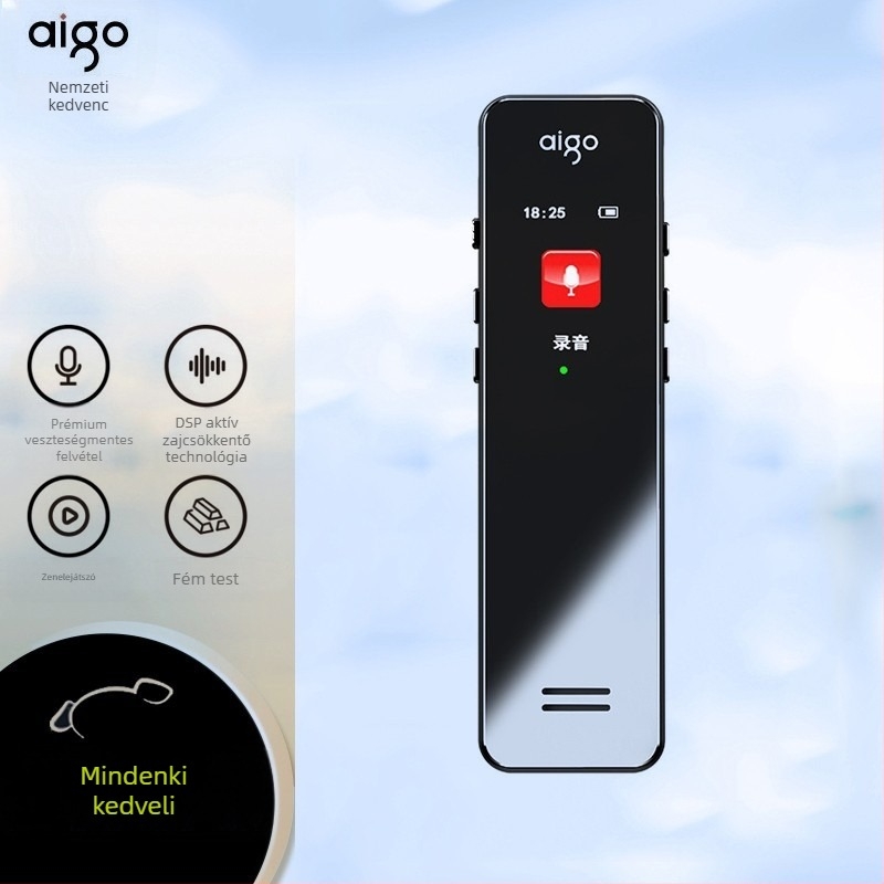 Aigo R6933 WAV diktofon, 7 órás felvétel, TFT kijelző, kétirányú mikrofon