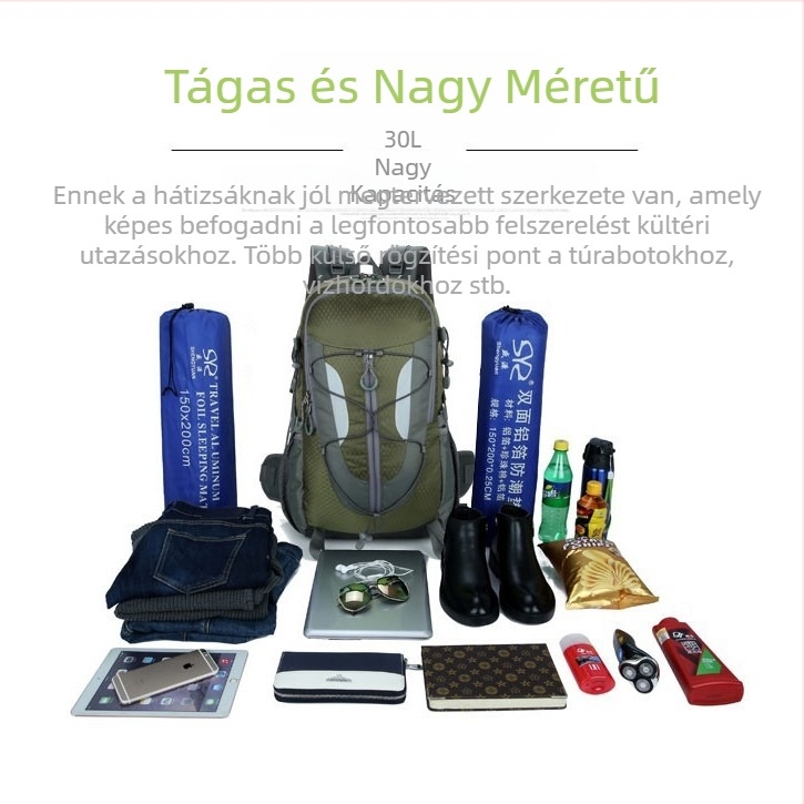 Uniszex nylon túrahátizsák, légáteresztő, kopásálló, hátsó védelemmel