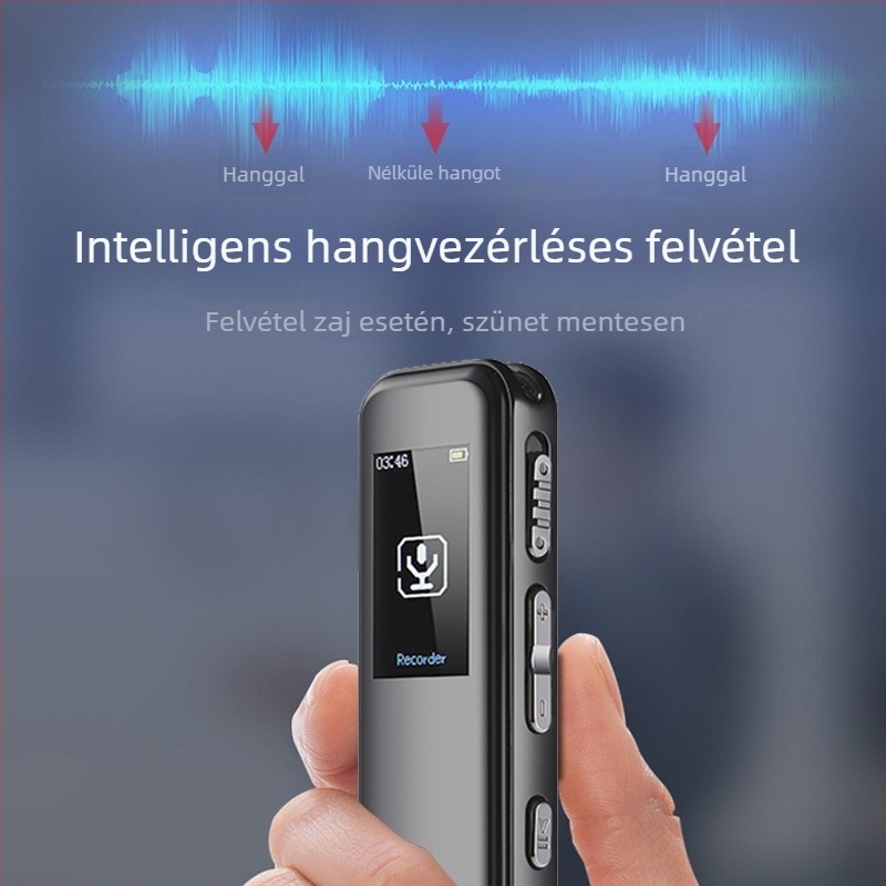 Hangrögzítő X188, Professzionális HD zajcsökkentés, Kétirányú mikrofonok, MP3/WAV, Felvételi idő 9999, USB 2.0