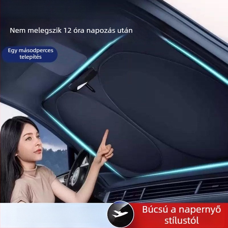 Autó előtti szélvédő napvédő árnyékoló - alumíniumfóliából, teleszkópos szerelés, napvédelem és hőszigetelés, speciális autómodellekhez