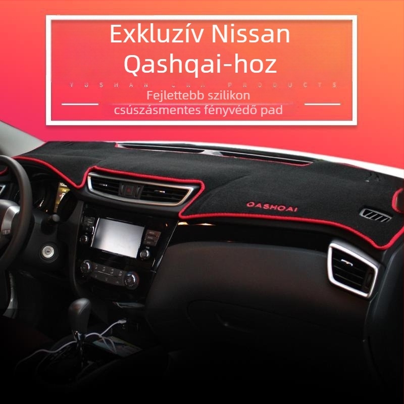 Szilikon belső napvédő párna Nissan Qashqai-hoz – dekoratív középső műszerfal panel, ablakhoz, alapértelmezett rögzítés