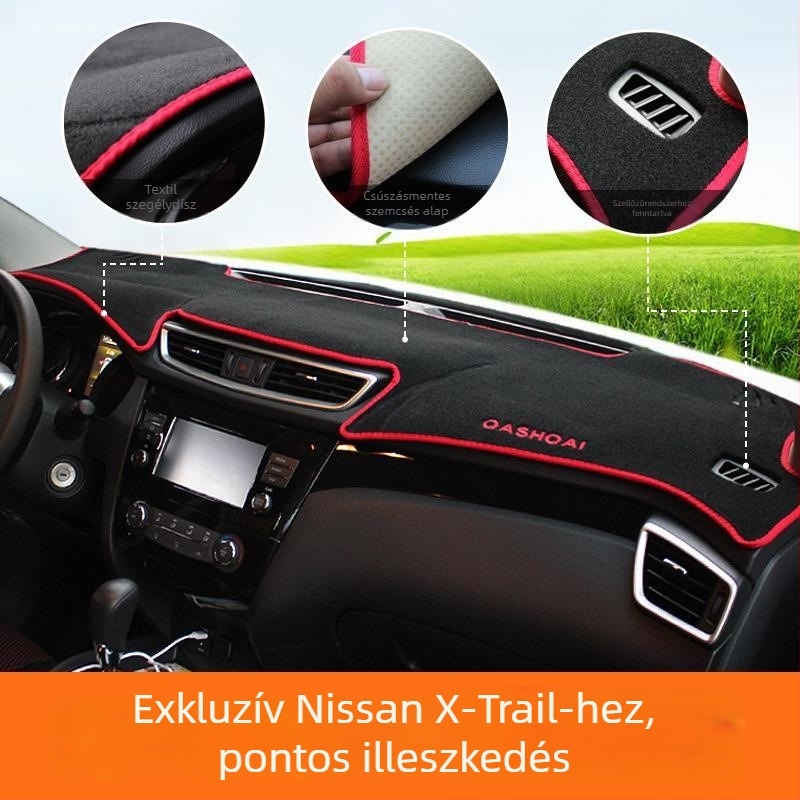 Szilikon belső napvédő párna Nissan Qashqai-hoz – dekoratív középső műszerfal panel, ablakhoz, alapértelmezett rögzítés
