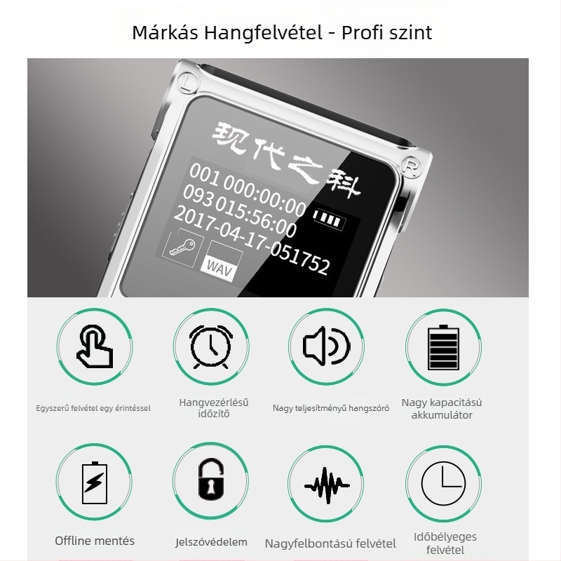 Felvételi toll WAV (7200, 999 fájlok, USB 2.0, TF-kártya)