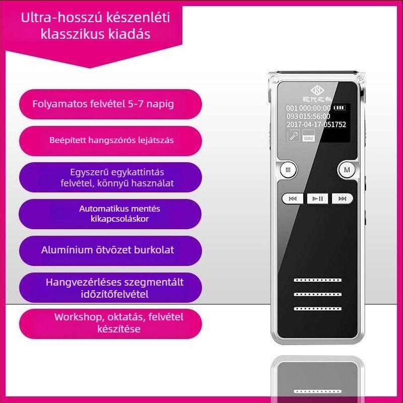 Felvételi toll WAV (7200, 999 fájlok, USB 2.0, TF-kártya)
