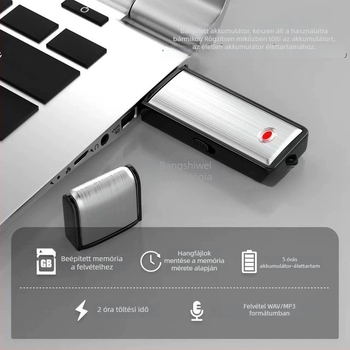 Rögzítő toll U2, egyérintéses rögzítés, MP3/WAV, 600 perc, USB 2.0
