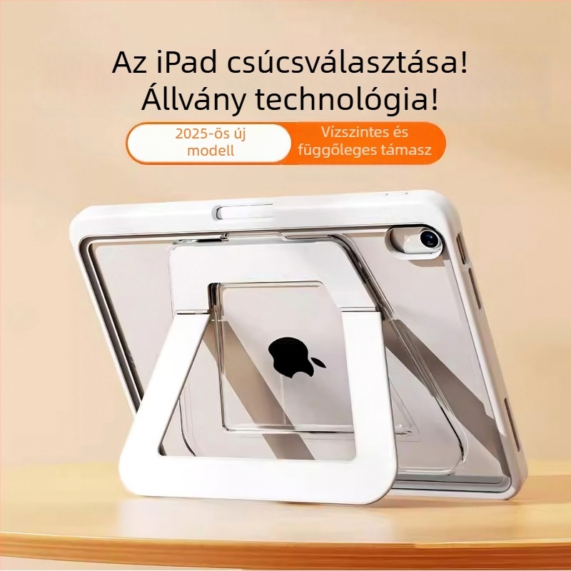 iPad tok alumínium ötvözetből, Air 4/5/6 kompatibilis, tollhely, összecsukható fém állvány