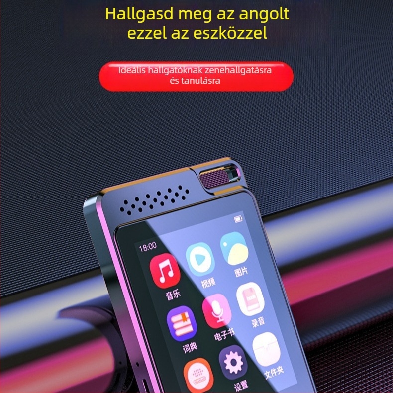 Bluetoothos MP3-lejátszó hangrögzítővel, TF-kártya támogatás, 2,4 hüvelykes TFT kijelző, USB-C csatlakozó