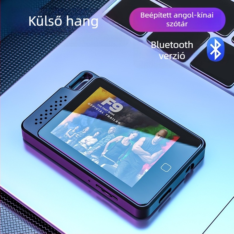 Bluetoothos MP3-lejátszó hangrögzítővel, TF-kártya támogatás, 2,4 hüvelykes TFT kijelző, USB-C csatlakozó