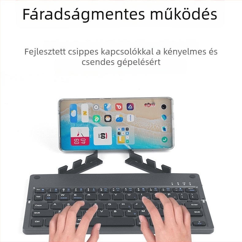 B048 Bluetooth összecsukható billentyűzet beépített állvánnyal, mini hordozható, Type-C töltés, ergonikus