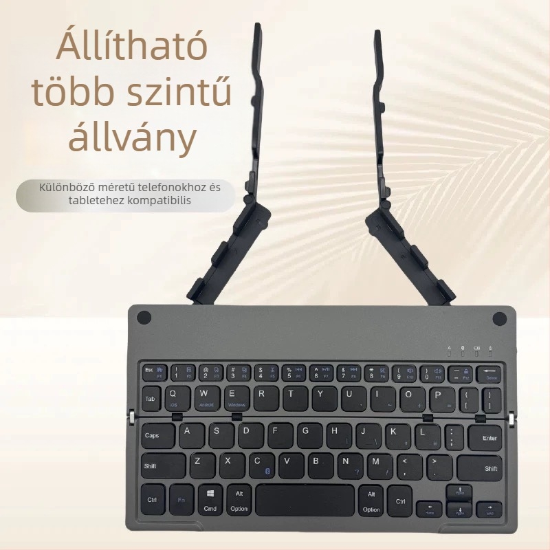 B048 Bluetooth összecsukható billentyűzet beépített állvánnyal, mini hordozható, Type-C töltés, ergonikus