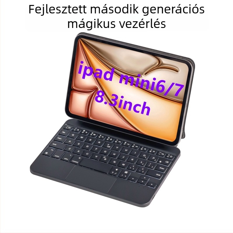 Apple iPad mini 6-hoz háttérvilágítással ellátott billentyűzetes tok, lehajtható fedél, ütésálló tartó/állvány, hőelvezetés, mágneses rögzítés