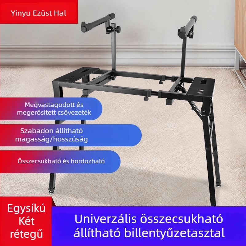 Elektronikus zongoraállvány, univerzális, KS265 modell, acélcsőből, Silver Fish márka, kompatibil elektronikus billentyűzettel.