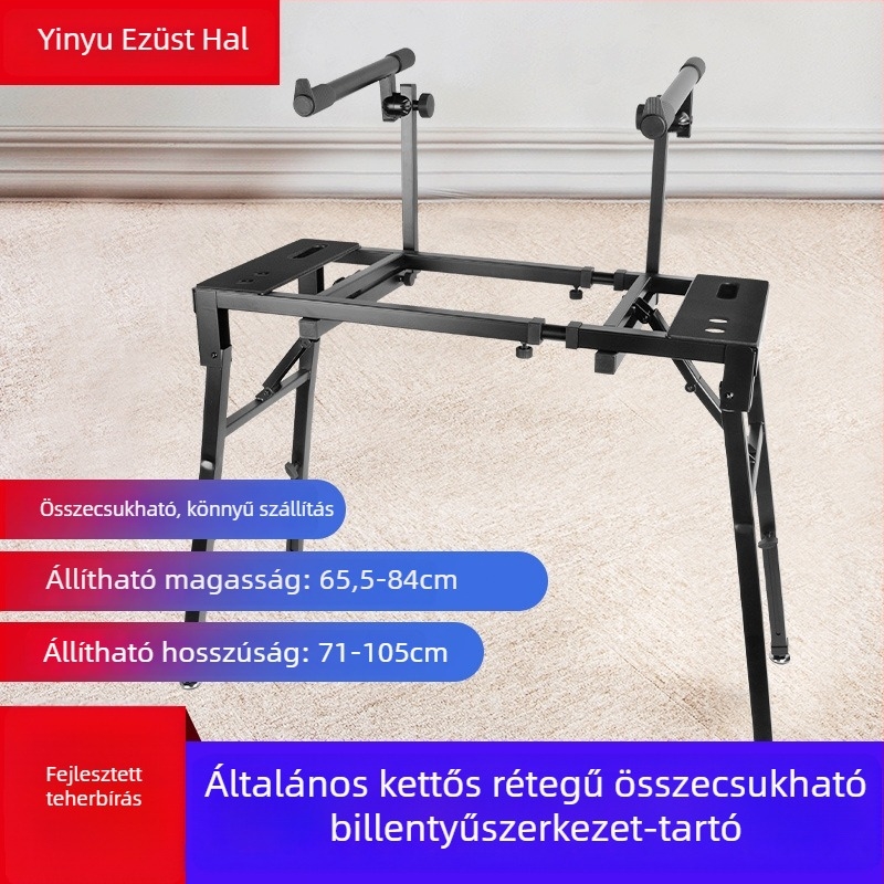 Elektronikus zongoraállvány, univerzális, KS265 modell, acélcsőből, Silver Fish márka, kompatibil elektronikus billentyűzettel.