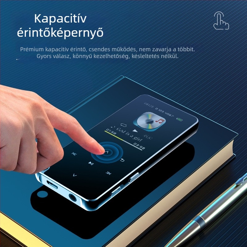 Bluetooth MP3 lejátszó TF-kártyával, MP4-támogatás, TFT kijelző 320x240 felbontással, MP3/WMA/WAV/PCM/AAC formátumok, FM rádió és felvétel