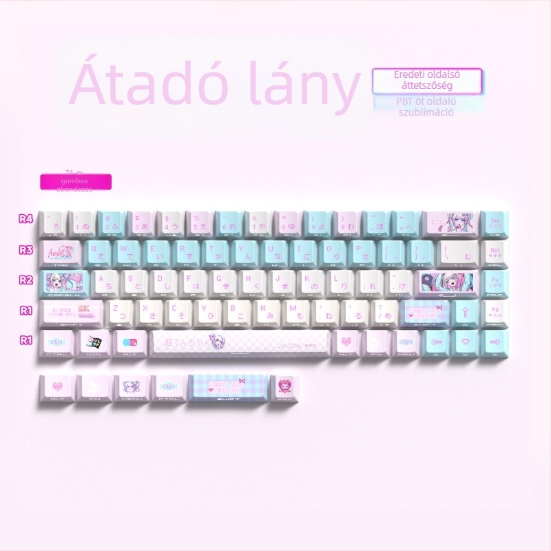 129 billentyűs sapkák készlet, ABS anyag, dye-sublimációs bevonat, vastított kialakítás, oldalt átlátszó, mechanikus billentyűzetekhez