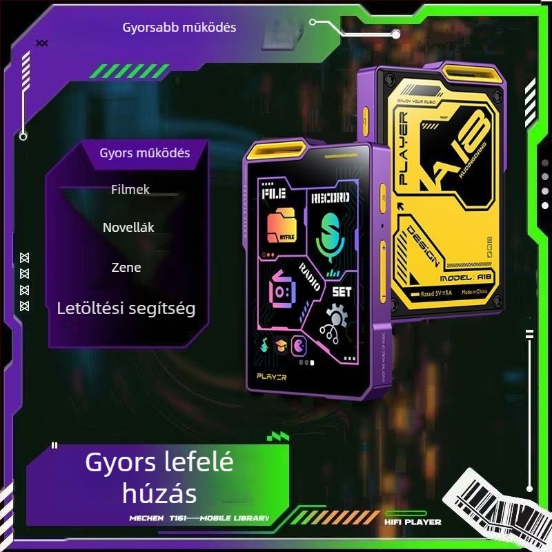 Hordozható zenelejátszó MP4/MP3, veszteségmentes hanggal, érintőképernyő, Walkman-stílus
