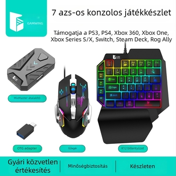 Mix Master billentyűzet‑egér konverter játékkonzolokhoz, USB billentyűzet- és USB egér interfészekkel, 3200dpi optikai szenzor, 1,4 m kábel, háttérvilágítással rendelkező ergonikus kialakítás