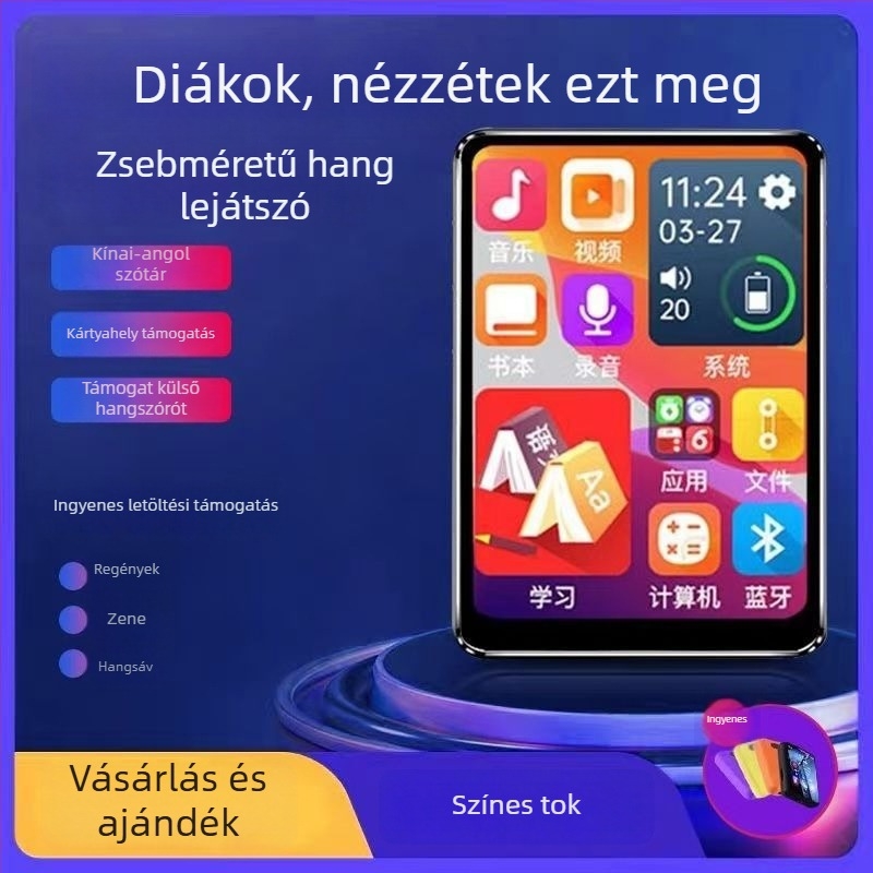 Diáknak szánt MP4/MP5 érintőképernyős hordozható médialejátszó Bluetooth-kapcsolattal olvasáshoz és zenéhez