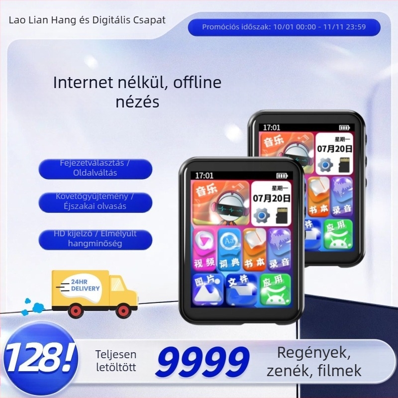 MP3/MP4 Bluetooth-os lejátszó érintőképernyővel, regények olvasására, zenehallgatásra és filmnézésre